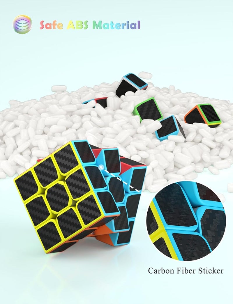 Roxenda Speed Cube Set, Speed Cube Bundle of 2x2 3x3 4x4 and Pyramid Cube Smoothly Magic Cubes Collection for Kids Teens & Adults [4 Pack] (Carbon Fiber) - Image 2